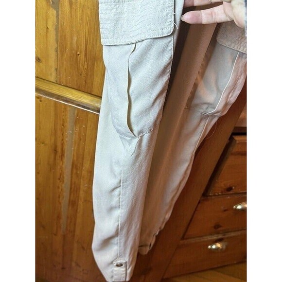 Chicos Pants Size 2 Tencel Tan Ivory Tie Waist Pocket Rolled Ankle - Picture 4 of 5